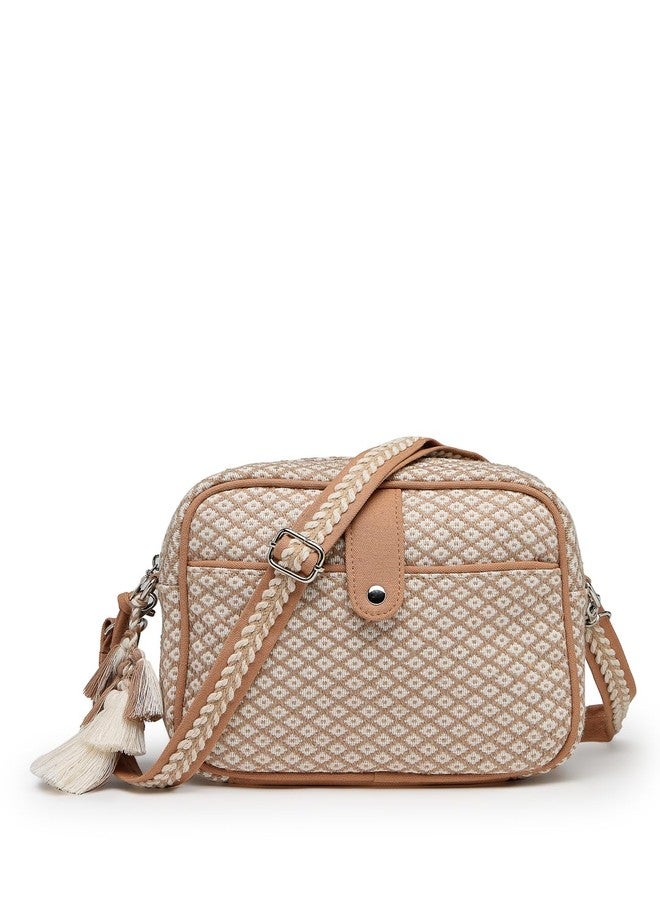 Anekaant Earth Edit Beige Jacquard Geometric Sling Bag - Image 1