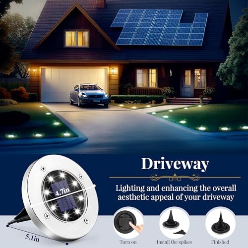 SOLPEX Solar Ground Lights, 12 Pack Solar Lights Outdoor Waterproof, 8 LED Solar Powered Landscape Lighting for Garden Yard Patio Pathway Driveway Walkway (Cool White) - Image 5