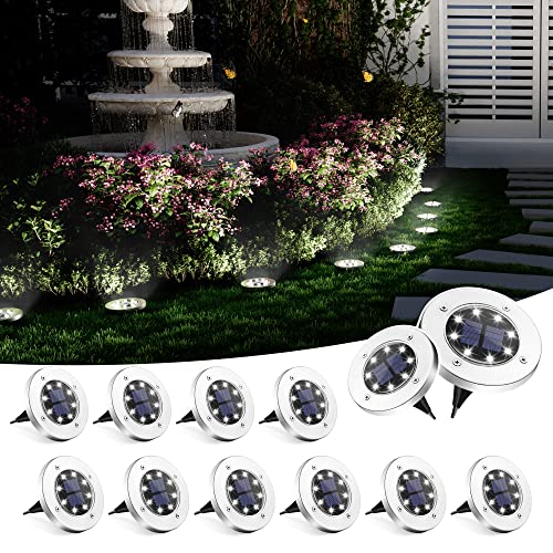 SOLPEX Solar Ground Lights, 12 Pack Solar Lights Outdoor Waterproof, 8 LED Solar Powered Landscape Lighting for Garden Yard Patio Pathway Driveway Walkway (Cool White) - Image 1