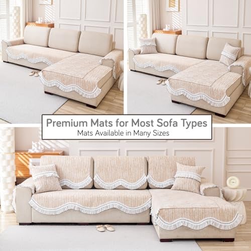 HOKIPO 'French Lace & Luxe' Sofa Cover Mat for 1/2/3 Seater & L Shape Sofa. Make Your Own Sofa Cover Set, Anti-Slip Mat Length 90(D) x 180(L) cm, Oakwood Light Brown (AR-6134-BRN) - Image 4