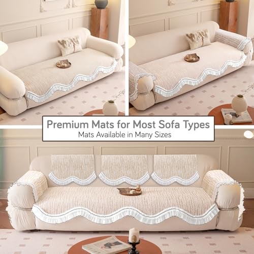 HOKIPO 'French Lace & Luxe' Sofa Cover Mat for 1/2/3 Seater & L Shape Sofa. Make Your Own Sofa Cover Set, Anti-Slip Mat Length 90(D) x 180(L) cm, Oakwood Light Brown (AR-6134-BRN) - Image 5