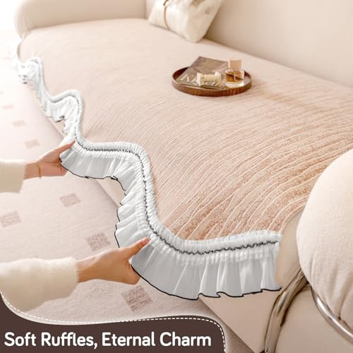HOKIPO 'French Lace & Luxe' Sofa Cover Mat for 1/2/3 Seater & L Shape Sofa. Make Your Own Sofa Cover Set, Anti-Slip Mat Length 90(D) x 180(L) cm, Oakwood Light Brown (AR-6134-BRN) - Image 3