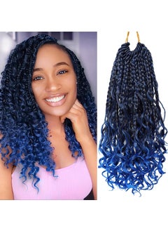 Eerya Eerya 8 Packs Boho Box Braids Crochet Hair for Black Women 10 Inch Blue Goddess Box Braids Prelooped Bohemian Crochet Box Braids With Curly Ends Synthetic Crochet Hair Extensions 10 inch Tblue 