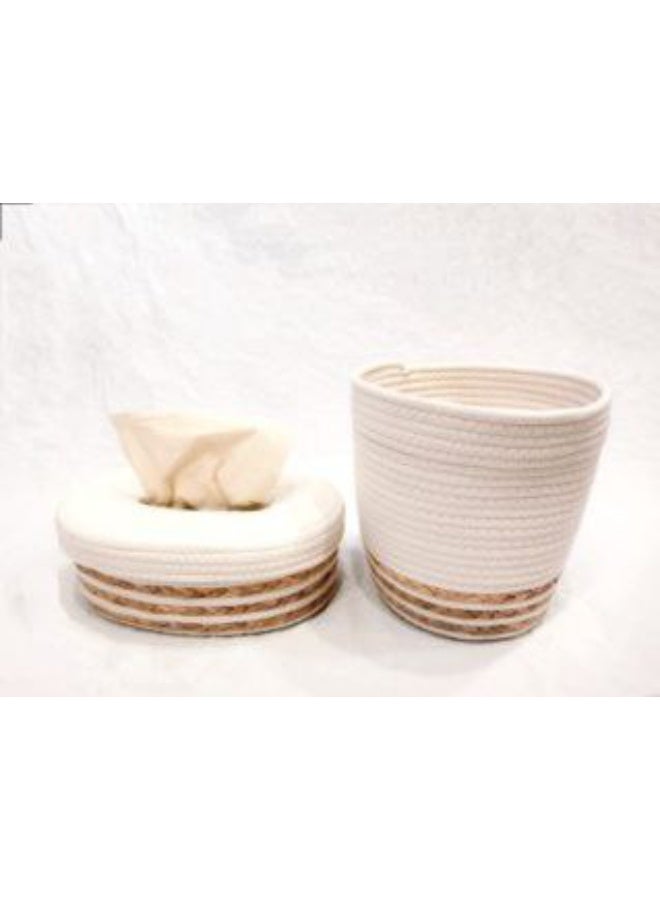 Basket set, box of rattan napkins and macrame