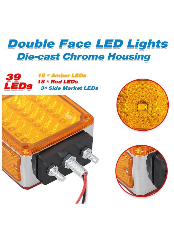 BukNikis LED Pedestal Lights Amber/Red Double Face 39 LED Turn Signal Light stud mount fender lights for Heavy Truck Trailer Freightline Peterbilt Kenworth Mack Western Star (Driver/Passenger Sides, pack of 2) - Image 2