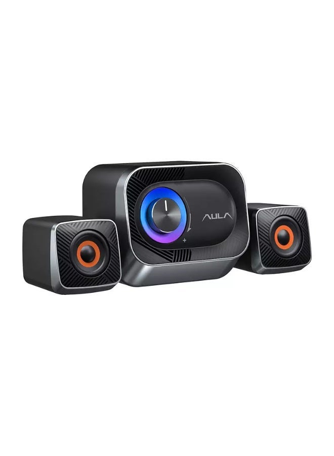 AULA A200 Pro 2.1 Stereo Wired Gaming Speakers with Subwoofer, RGB Lights Stereo Bass 11W - Rainbow LED Lighting - Easy accessible volume knob - Image 1
