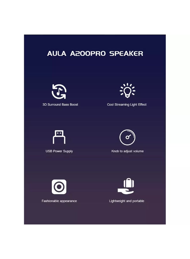AULA A200 Pro 2.1 Stereo Wired Gaming Speakers with Subwoofer, RGB Lights Stereo Bass 11W - Rainbow LED Lighting - Easy accessible volume knob - Image 3