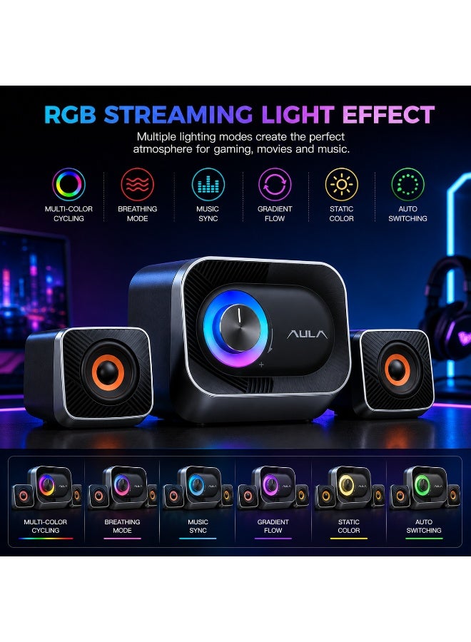 أولا مكبرات صوت ستيريو للألعاب A200 Pro 2.1 - إضاءة RGB، صوت قوي 11 واط، مضخم صوت جهير عميق، مكبرات صوت تعمل بمنفذ USB لأجهزة الكمبيوتر الشخصية والمحمولة - Image 4