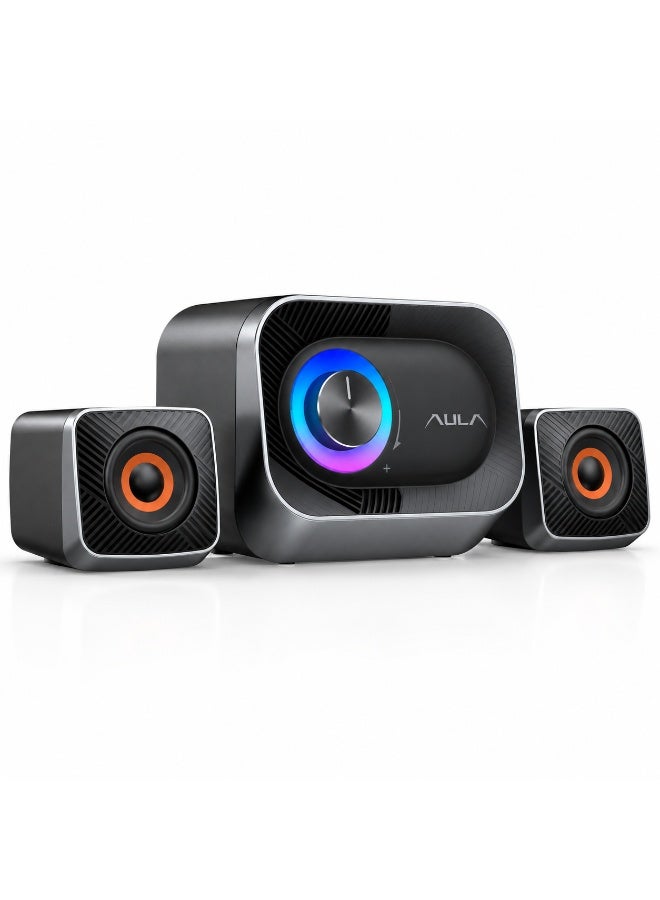 أولا مكبرات صوت ستيريو للألعاب A200 Pro 2.1 - إضاءة RGB، صوت قوي 11 واط، مضخم صوت جهير عميق، مكبرات صوت تعمل بمنفذ USB لأجهزة الكمبيوتر الشخصية والمحمولة - Image 1