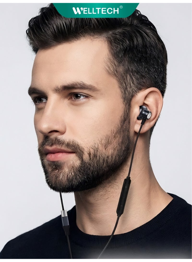 WELLTECH Wired Type C Earphones with Mic Clear Voice Calling USB C Headphones Noise Isolation In Ear Headset for Android Samsung Gaming Meetings WELLTECH HFD60 - Image 2