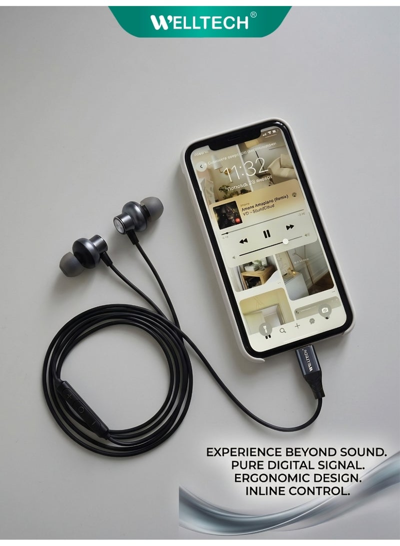 WELLTECH Wired Type C Earphones with Mic Clear Voice Calling USB C Headphones Noise Isolation In Ear Headset for Android Samsung Gaming Meetings WELLTECH HFD60 - Image 3