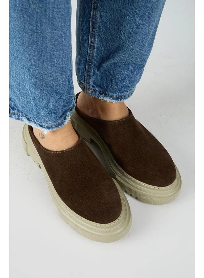 Manijero  Bianca Women's Genuine Leather Flat Sole Coffee Slippers for Women | Best Price UAE