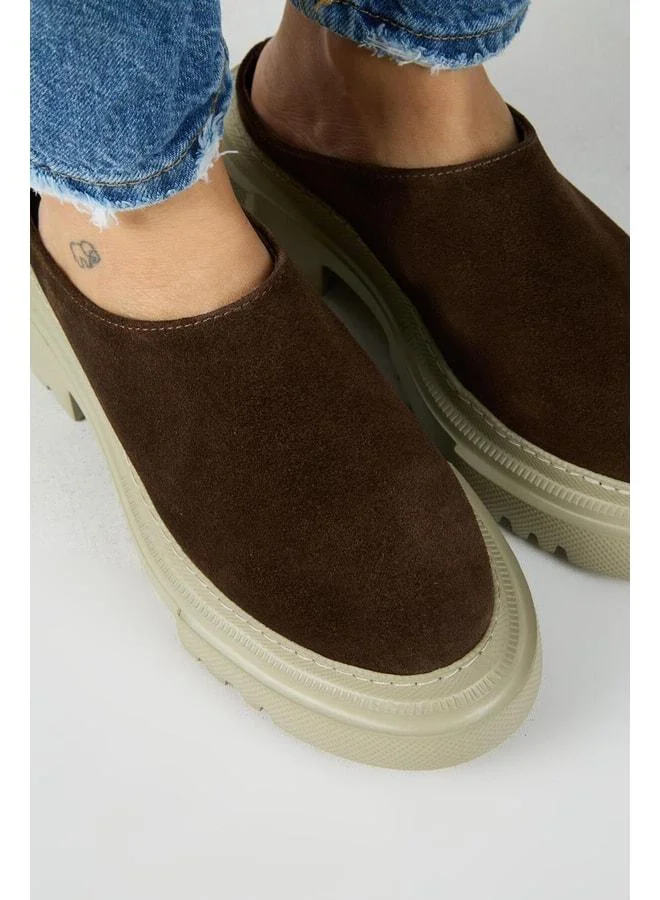 Manijero  Bianca Women's Genuine Leather Flat Sole Coffee Slippers for Women | Best Price UAE