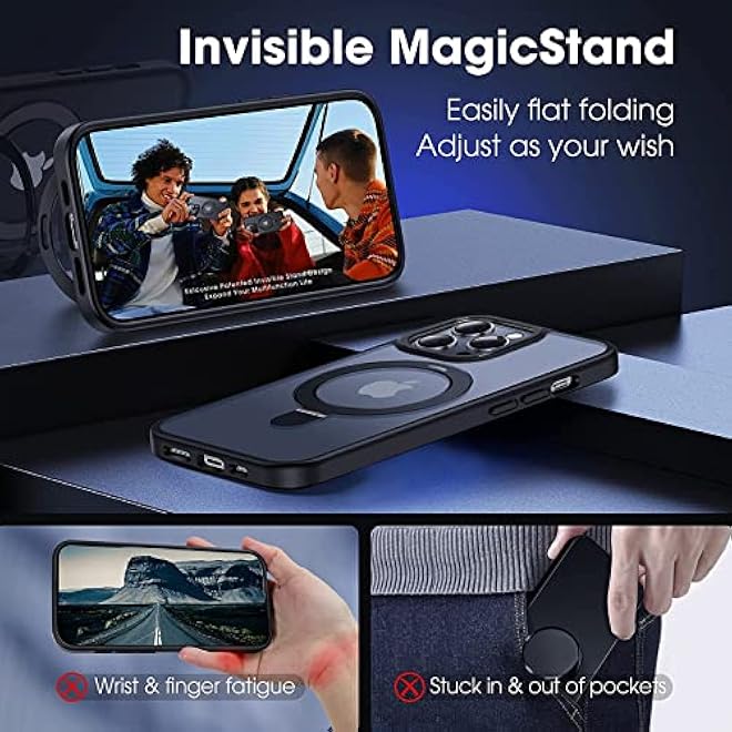 UCHUANG for iPhone 14 Pro Case with Magnetic Invisible Stand Cover Shockproof and AntiYellow Slim Thin Translucent Matte Protective Magsafe Case for Apple iPhone 14 Pro 61 inch  Black - Image 3