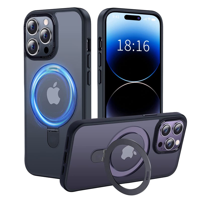 UCHUANG for iPhone 14 Pro Case with Magnetic Invisible Stand Cover Shockproof and AntiYellow Slim Thin Translucent Matte Protective Magsafe Case for Apple iPhone 14 Pro 61 inch  Black - Image 1