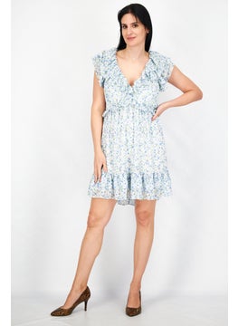 forever new Women Floral Pattern Mini Dress, Blue Combo  - Image 2
