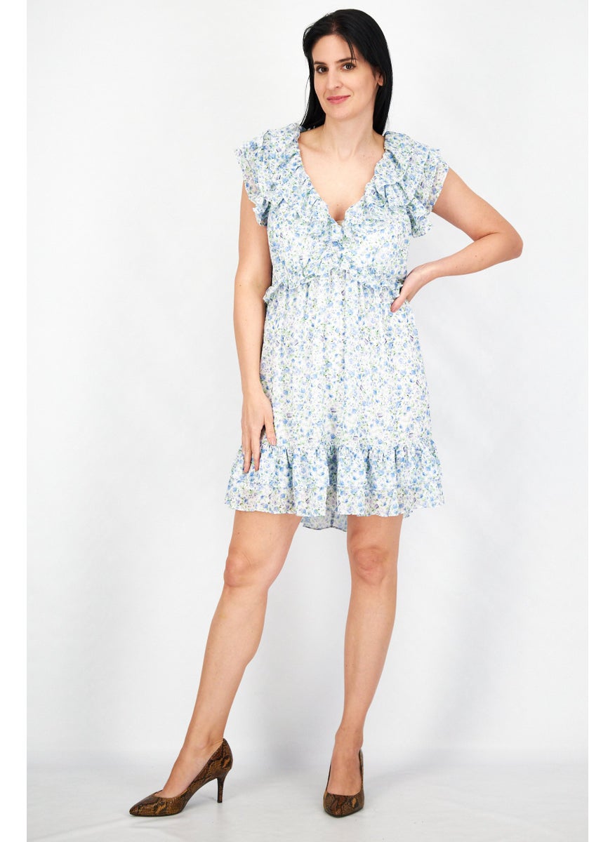 forever new Women Floral Pattern Mini Dress, Blue Combo  - Image 2