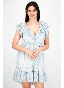 forever new Women Floral Pattern Mini Dress, Blue Combo  - Image 1