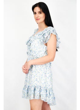 forever new Women Floral Pattern Mini Dress, Blue Combo  - Image 4