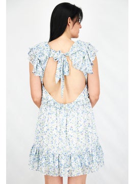 forever new Women Floral Pattern Mini Dress, Blue Combo  - Image 3