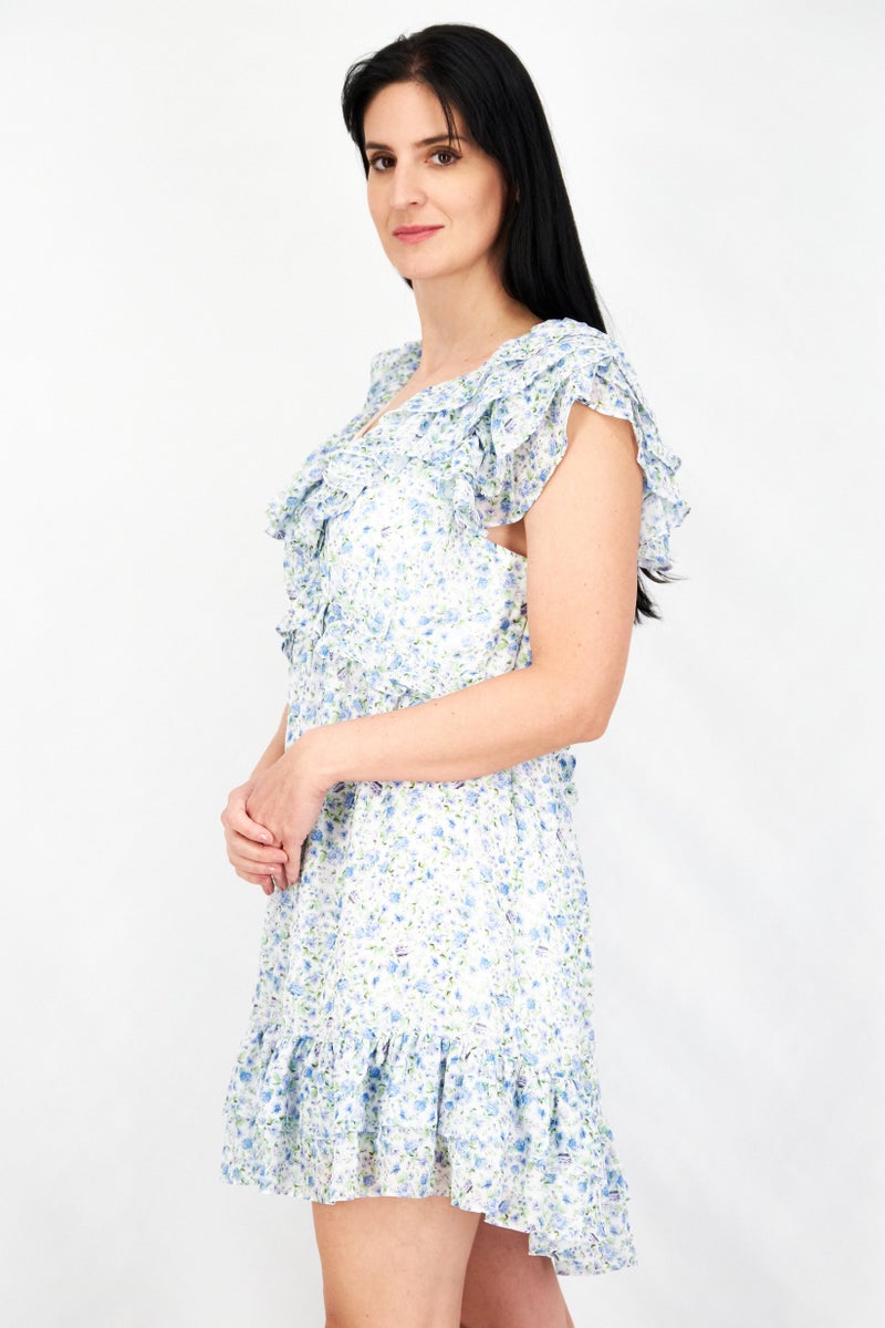 forever new Women Floral Pattern Mini Dress, Blue Combo - Image 4