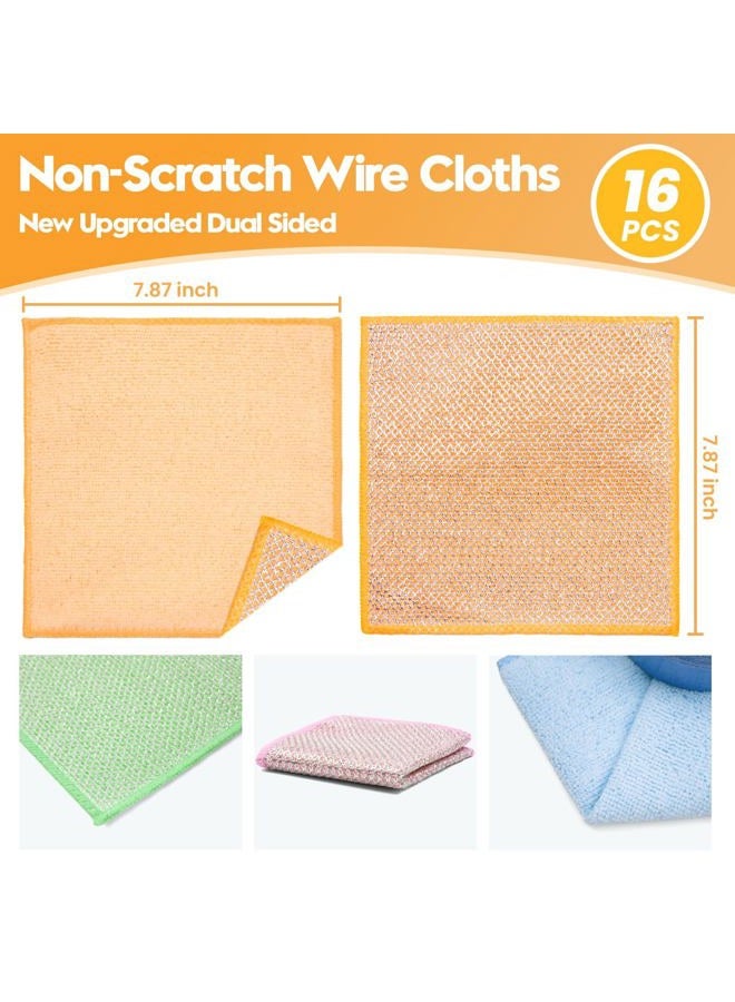 Phafaloop 16 Pcs Multipurpose Wire Dishwashing Rags, Upgraded Dual-Sided Non Scratch Wire Dishcloth, Reusable Metal Wash Cloth, Steel Wool Cleaning Cloths for Kitchen, Cookware, Sinks, Stove Tops - Image 2