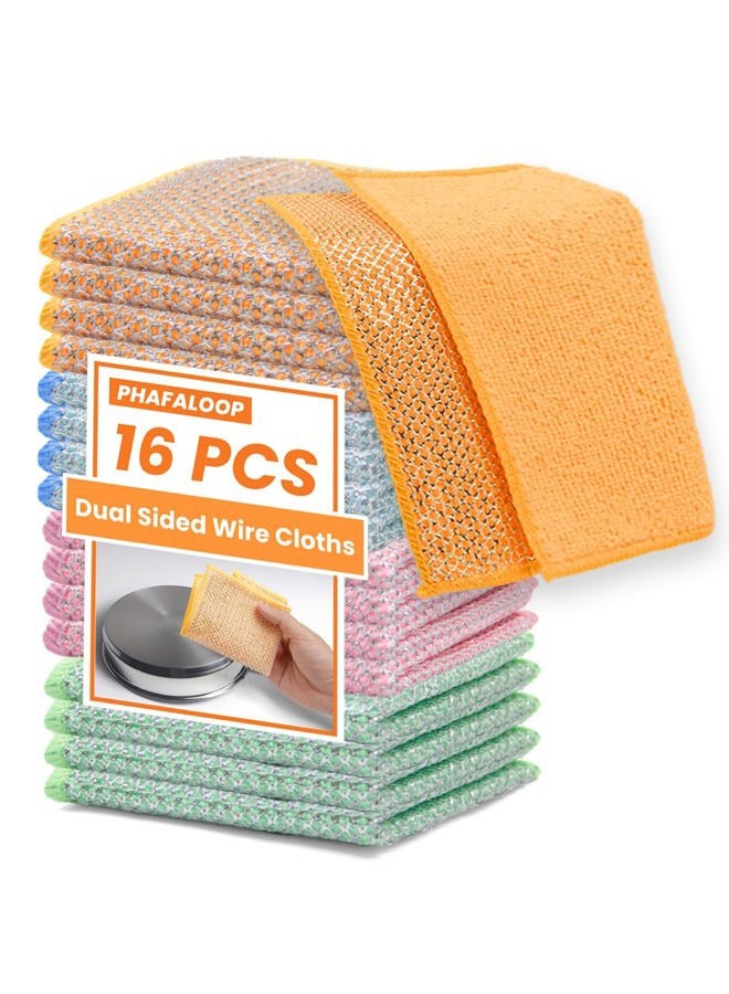 Phafaloop 16 Pcs Multipurpose Wire Dishwashing Rags, Upgraded Dual-Sided Non Scratch Wire Dishcloth, Reusable Metal Wash Cloth, Steel Wool Cleaning Cloths for Kitchen, Cookware, Sinks, Stove Tops - Image 1