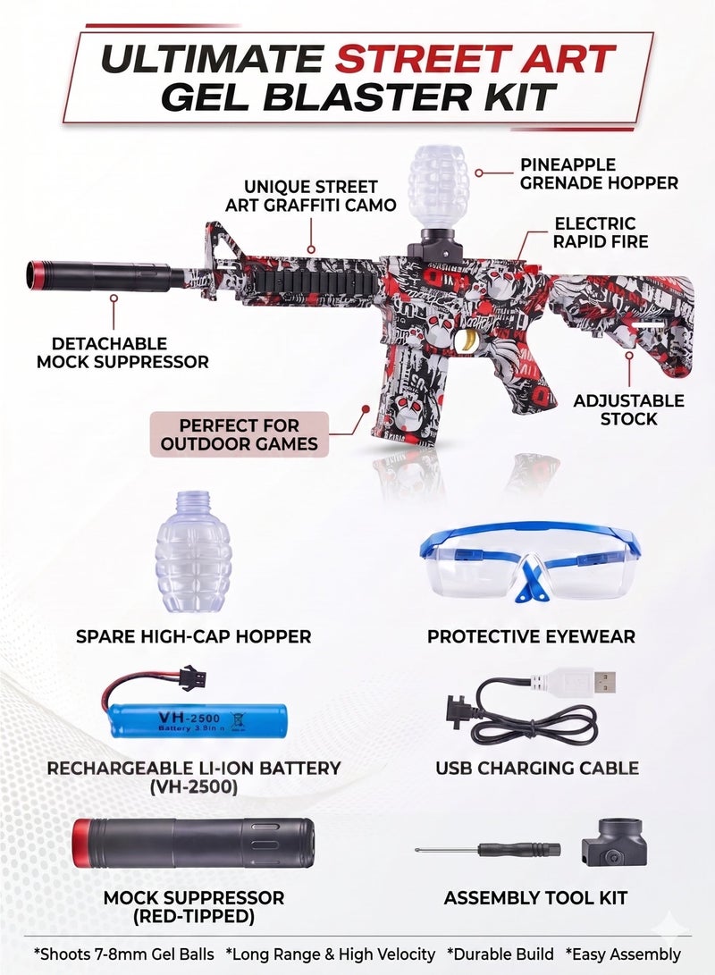 REZZOSS M4 Digital Camo Electric Gel Blaster Kit – Splatter Ball Gun with 1000 Water Beads, Rechargeable Battery & Mock Suppressor | Tactical Splatter Blaster with Goggles for Outdoor Shooting Games | Best Birthday & Holiday Gift for Kids, Teens & Adults - Image 2