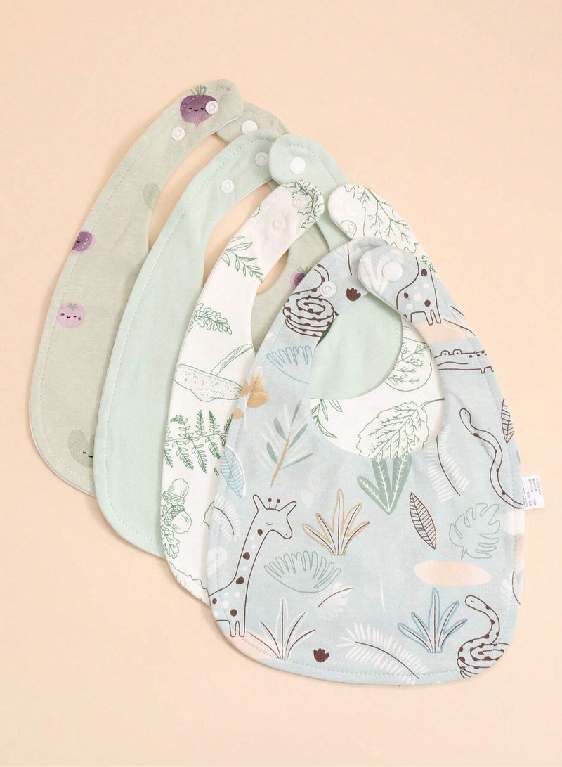 Kisunya Baby Bibs - 4 Pieces Green Baby Bib Set, U-Shaped Saliva Towels for Infants and Toddlers, Waterproof and Anti-Spitting Milk Cloth Bibs, Soft and Absorbent Feeding Bibs, Reusable, Easy to Clean, Gentle on Baby’s Skin, Ideal for Drooling, Teething, and Mealtime - Image 2