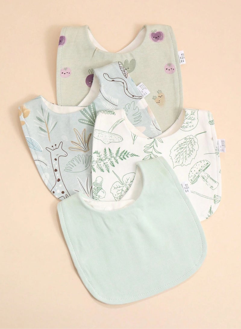 Kisunya Baby Bibs - 4 Pieces Green Baby Bib Set, U-Shaped Saliva Towels for Infants and Toddlers, Waterproof and Anti-Spitting Milk Cloth Bibs, Soft and Absorbent Feeding Bibs, Reusable, Easy to Clean, Gentle on Baby’s Skin, Ideal for Drooling, Teething, and Mealtime - Image 5