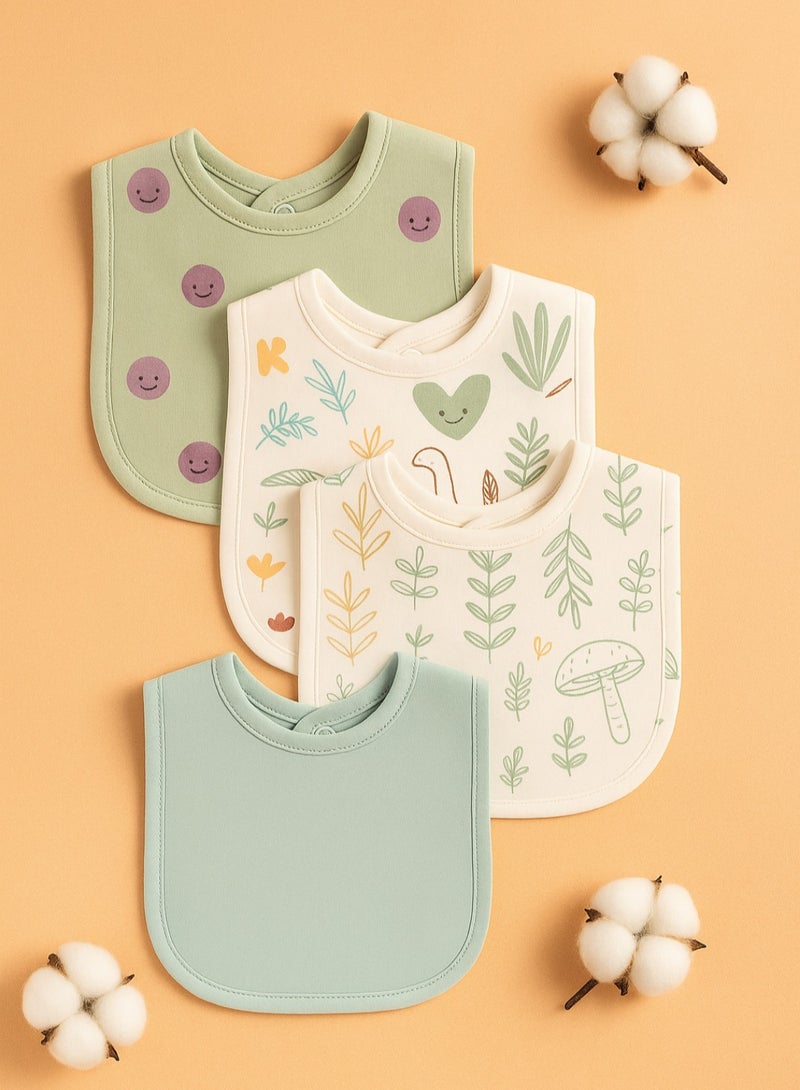 Kisunya Baby Bibs - 4 Pieces Green Baby Bib Set, U-Shaped Saliva Towels for Infants and Toddlers, Waterproof and Anti-Spitting Milk Cloth Bibs, Soft and Absorbent Feeding Bibs, Reusable, Easy to Clean, Gentle on Baby’s Skin, Ideal for Drooling, Teething, and Mealtime - Image 1