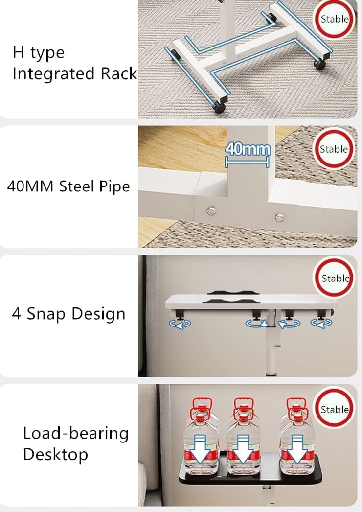 اكسيسن مكتب كمبيوتر محمول قابل للرفع والدوران مقاس 60×40 سم للمنزل والمكتب، وطاولة جانبية متحركة مع بكرات، وحامل كمبيوتر قابل للتعديل، وطاولة جانبية للأريكة، وطاولة قهوة (أبيض) - Image 4