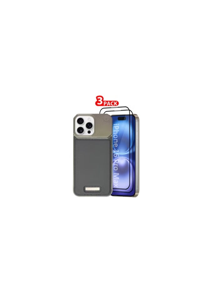 CATANES iPhone 16 Pro Max 3 Pack Case Leather Metal Design, Slim Lightweight Minimalist Cover,1 Case 2 Screen Protectors  - Image 1