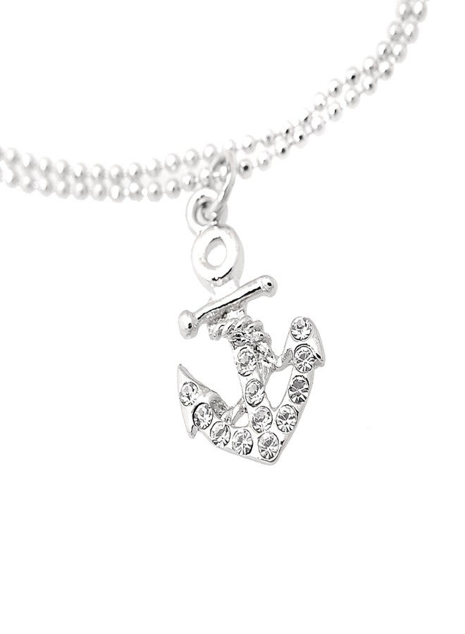 Spinningdaisy Silver Plated Double Layer Crystal Anchor and Buoy Anklet Ankle Bracelet (Anchor) - Image 2