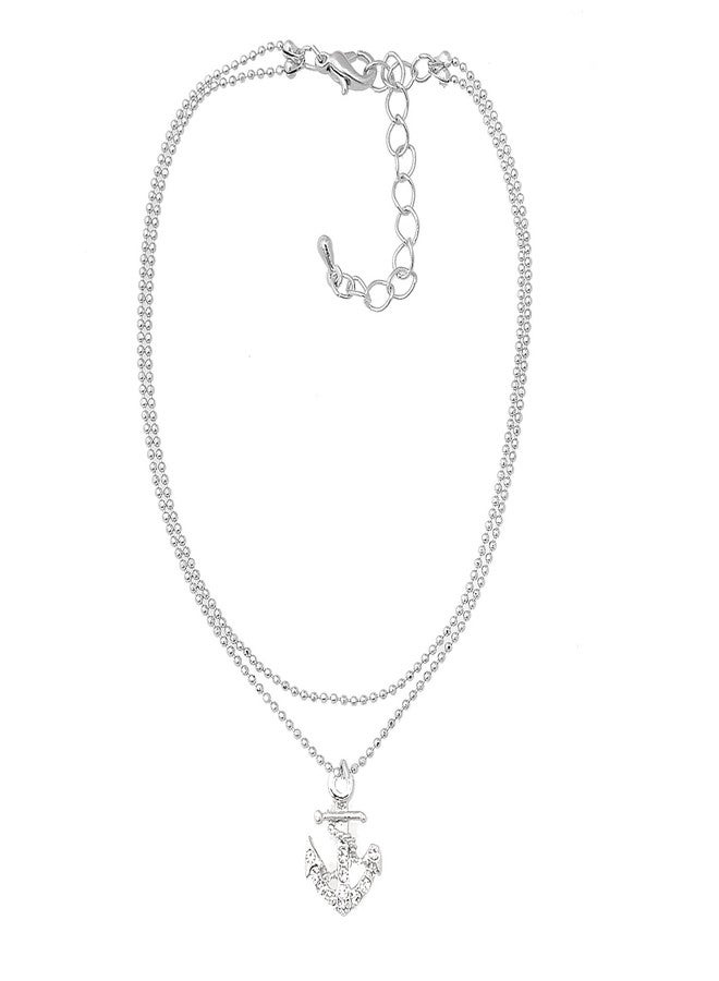 Spinningdaisy Silver Plated Double Layer Crystal Anchor and Buoy Anklet Ankle Bracelet (Anchor) - Image 1