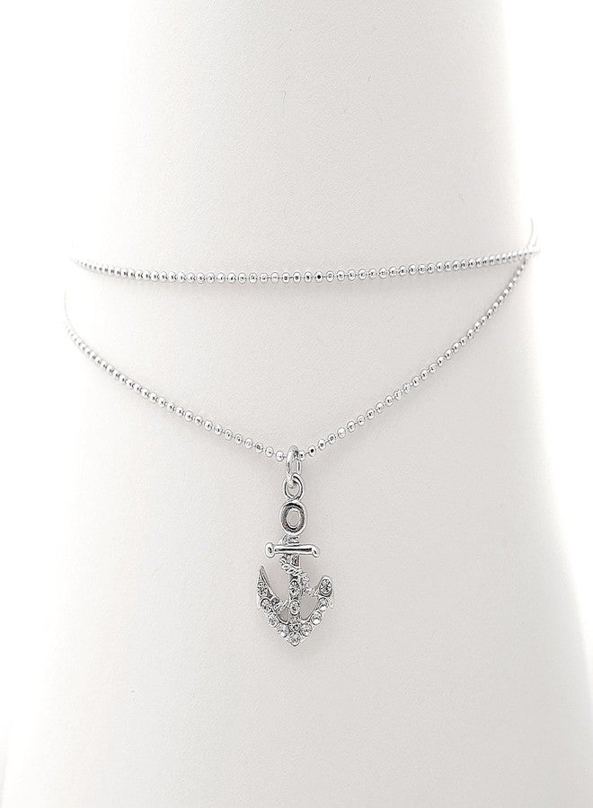 Spinningdaisy Silver Plated Double Layer Crystal Anchor and Buoy Anklet Ankle Bracelet (Anchor) - Image 3