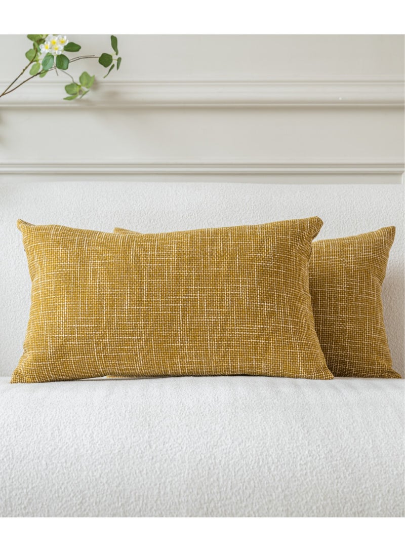 لحظة مجموعة من 2 غطاء وسادة زخرفي من الكتان بلون العسل مقاس 30 × 50 سم، أغطية وسادة مزخرفة للمزرعة مع تقاطع لأريكة السرير وغرفة المعيشة والديكور المنزلي - Image 1