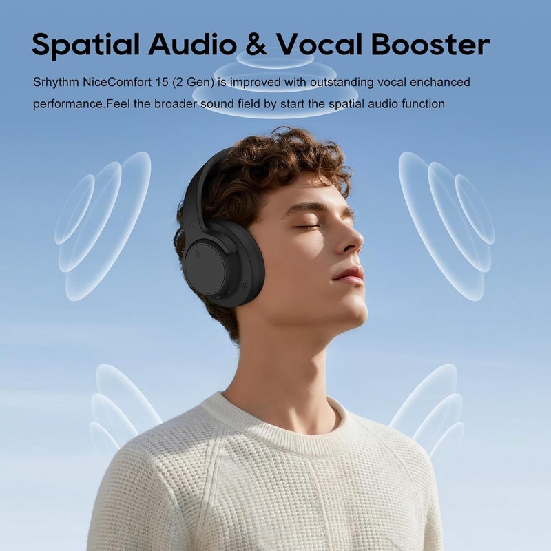 Srhythm NiceComfort 15 (2 Gen) Hybrid Noise Cancelling Wireless Headphones,Bluetooth 6.0,with Low Latency,Spatial Audio,ENC,120Hrs - Image 3