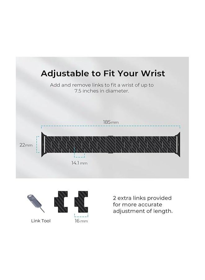 PITAKA حزام ساعة آبل PITAKA متوافق مع آبل ألترا/SE/9/8/7/6/5/4/3/2/1، قابل للتعديل مع أراميد و100% ألياف كربونية - أسود/رمادي عتيق - Image 5