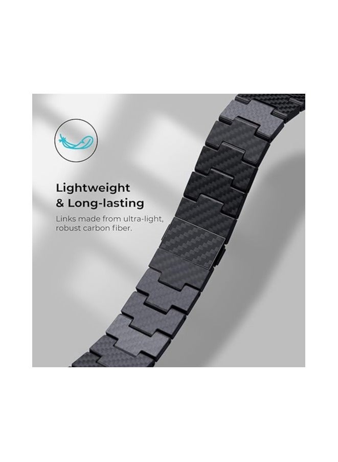 PITAKA حزام ساعة آبل PITAKA متوافق مع آبل ألترا/SE/9/8/7/6/5/4/3/2/1، قابل للتعديل مع أراميد و100% ألياف كربونية - أسود/رمادي عتيق - Image 2