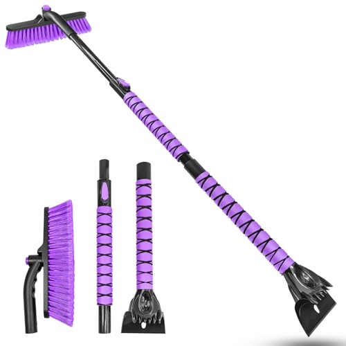 HEEYA 51 Inch Snow Brush for Trucks Extendable Long Handle Ice Scraper with Brush with Foam Grip SUV Heavy Duty Snow Brush with Ice Scraper for Car Auto Jeep RV Vehicle Windshield Window Purple - Image 1