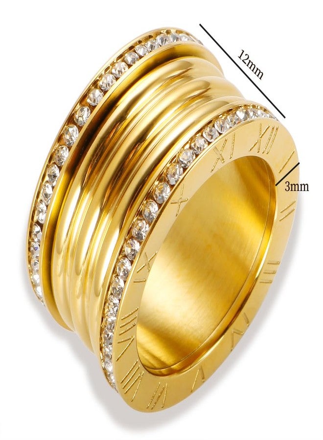 BlingNook Chunky Gold Rings For Women, Trendy Silver Stainless Steel Ring Thumb Stackable Cubic Zirconia Statement Non Tarnish Engagement Couples Jewelry Promise Gift (Gold White, 6) - Image 2