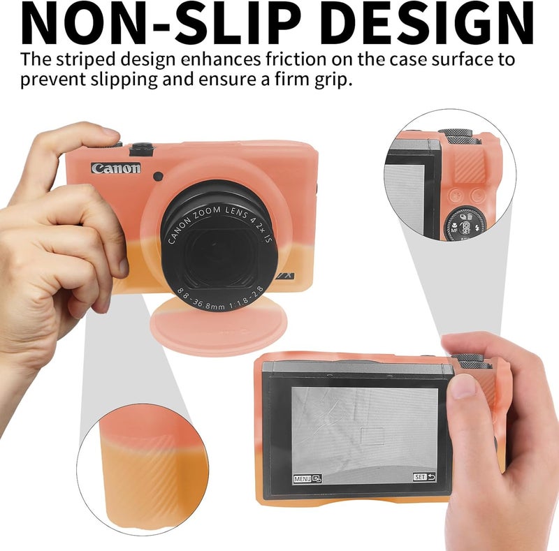 Easy Hood G7X Mark III Case, Soft Silicone Protective Case Cover for Canon Powershot G7X Mark III Digital Camera, Durable Camera Body Skin Protector with Removable Lens Cover, Red Orange - Image 2