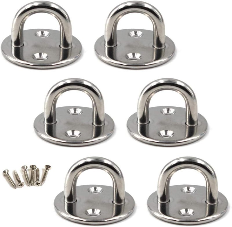 Flomore M6 Ceiling Hook Pad Eye Plate 304 Stainless Steel Wall Mount Hook Heavy Duty for Hanging (Pack of 6,Screws Included) - Image 1