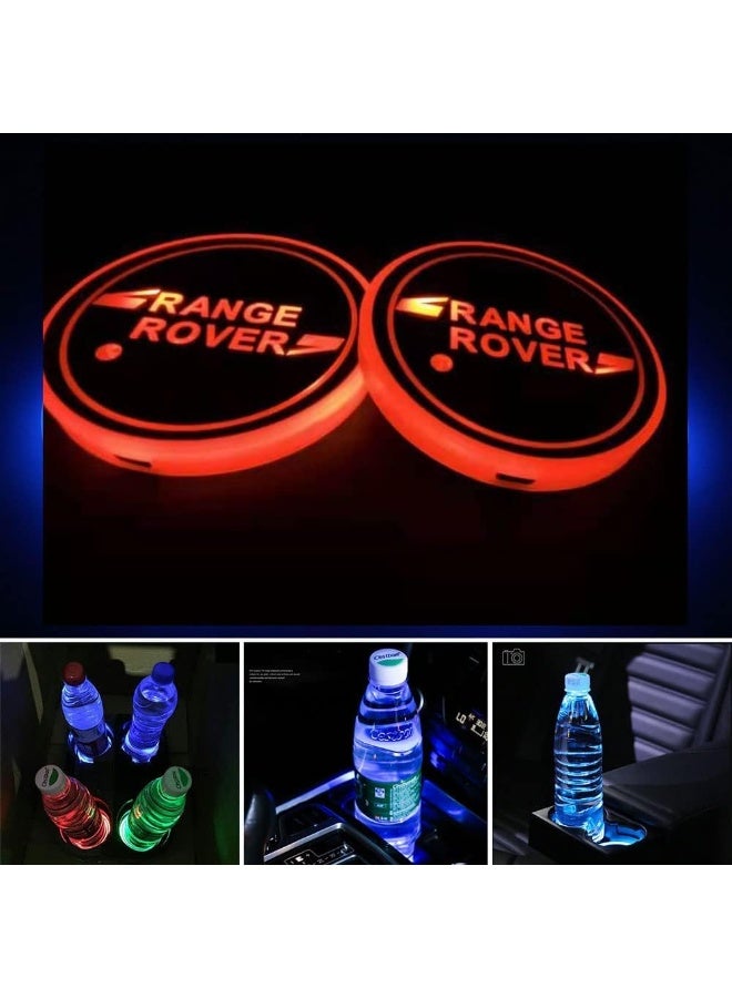 Vierex 2Pcs LED Car Cup Holder Lights for Range Rover Evoque – 7 Colors Changing USB Charging Luminous Drink Coasters, Interior Decorative Accessories - Image 2
