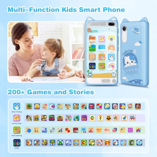 E teacher Kids Phone 397 Touchscreen Toddler Smart Phone Learning Toys with Educational Games 2000mA HighCapacity Kids Cell Phone for Boys Age 312 Toy Phone with Puzzle Game 8GB SD Card Blue - Image 5