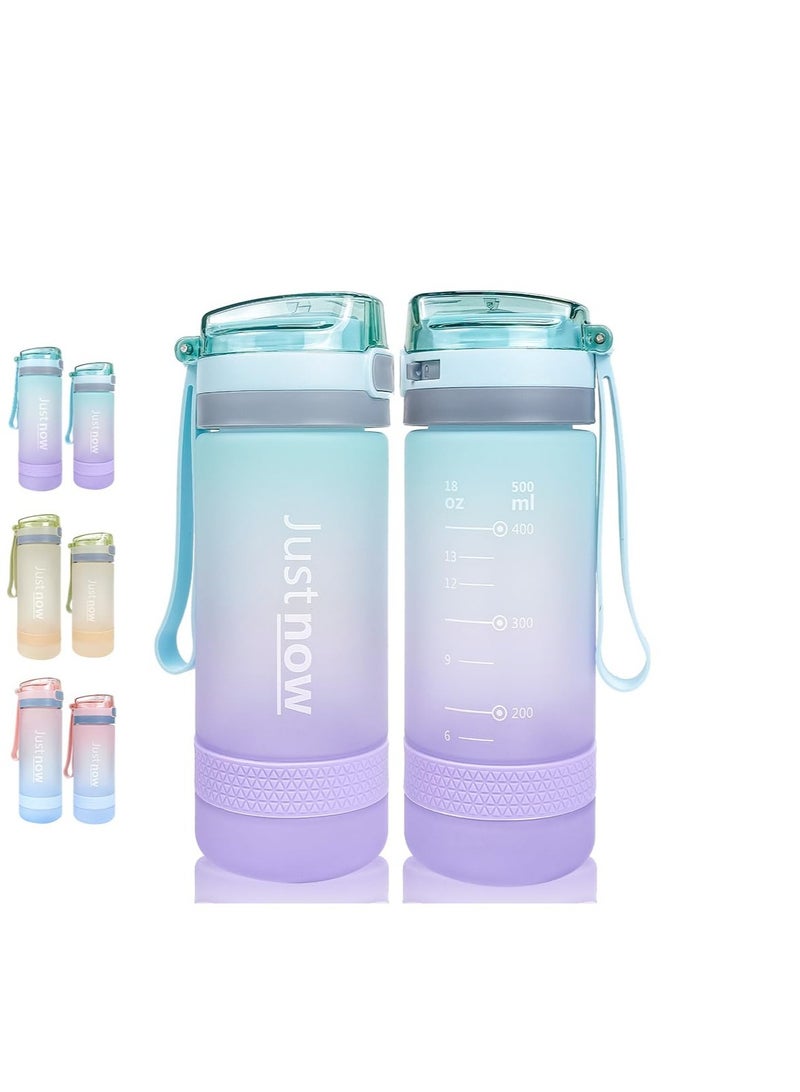 KASTWAVE Sports Water Bottles Cup for Kids, Drinking Bottle Cups 16oz, BPA-Free Leak-Proof with Water Inspirational Tick Marks, Suitable for Travel Sports Gym(Pink-Blue) - Image 1