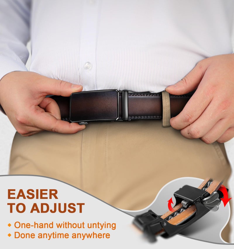 KEMISANT Men Belt 2 Pack, Leather Ratchet Belt Easy Click Slide For Men 1 3/8",Cut for Fit(Black/Deep Brown,30"-36" Waist Adjustable) - Image 5