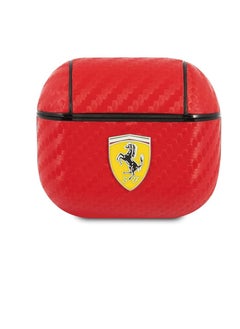 Ferrari PC PU Carbon Yellow Shield Metal Logo Case for Airpods 3 - Red