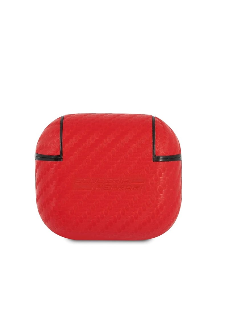 Ferrari - Ferrari PC PU Carbon Yellow Shield Metal Logo Case for Airpods 3 - Red - Image 1